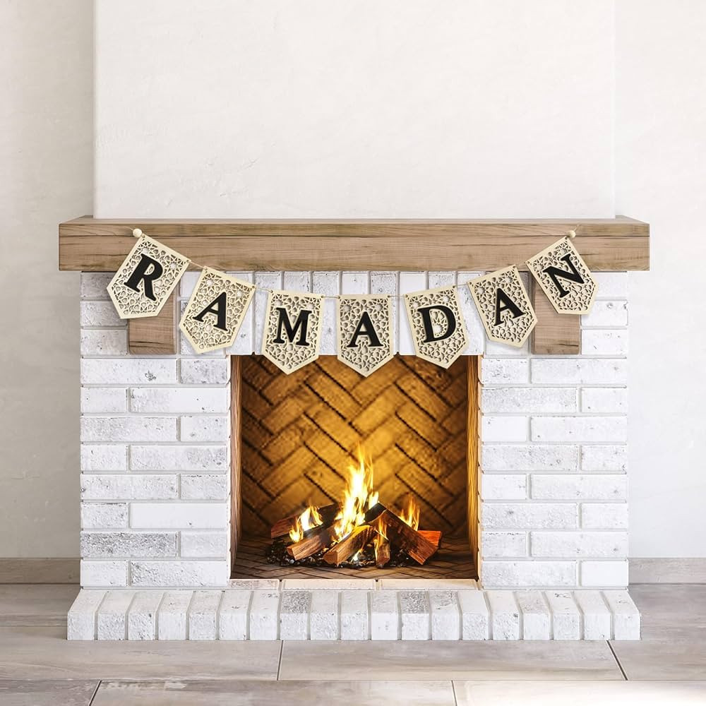 flangairy Ramadan Banner Decorations for Home 2024 Black Eid Mubarak Wooden Sign Ramadan Kareem W... | Amazon (US)