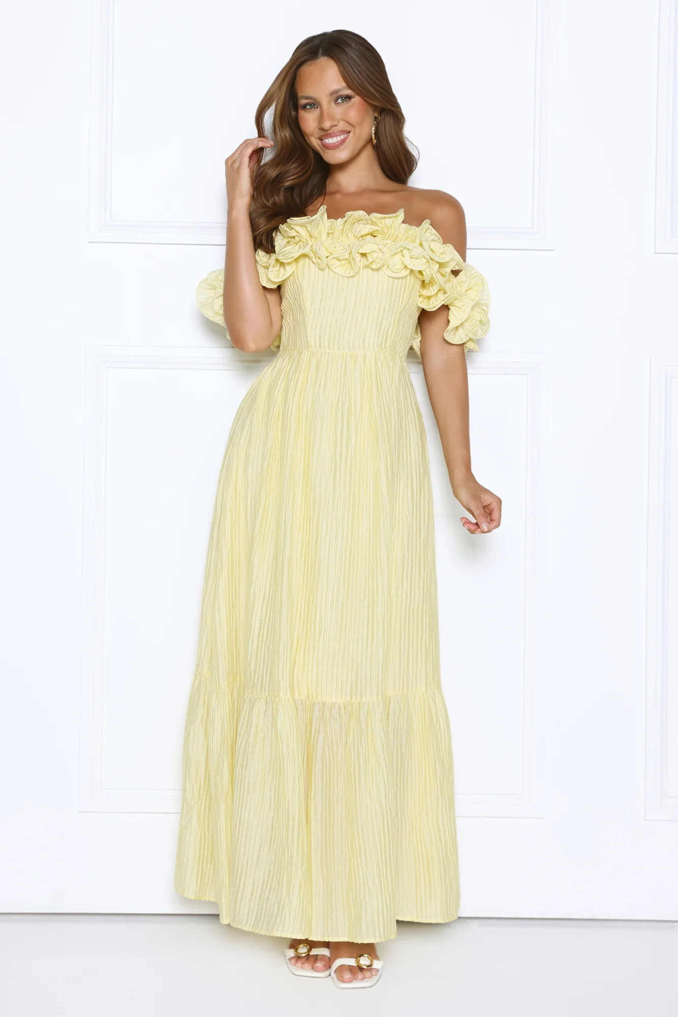 Magnetic Energy Off Shoulder Maxi Dress Yellow | Hello Molly (US)
