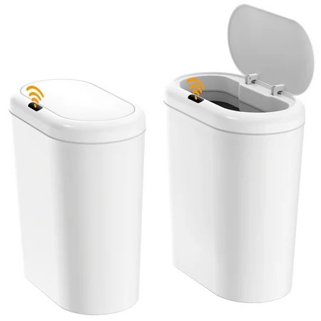 TINANA Automatic Sensor Trash Can with Lid 2 Pack: 3.3 Gallon Plastic Garbage Bins, Waterproof Touchless Slimline Wastebasket for Bathroom, Bedroom, Kitchen, Office, White | Walmart (US)