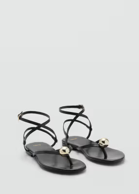 Mango featuring Kaia Gerber flat leather sandal with cross strap in black | ASOS (Global)