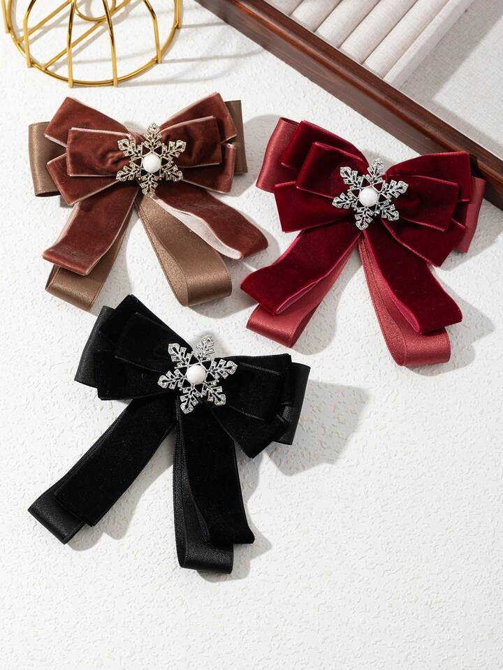 1 st. Elegante fluwelen satijnen lint strik kristal-bezaaid kerstrood & sneeuwvlok strass broche ... | SHEIN