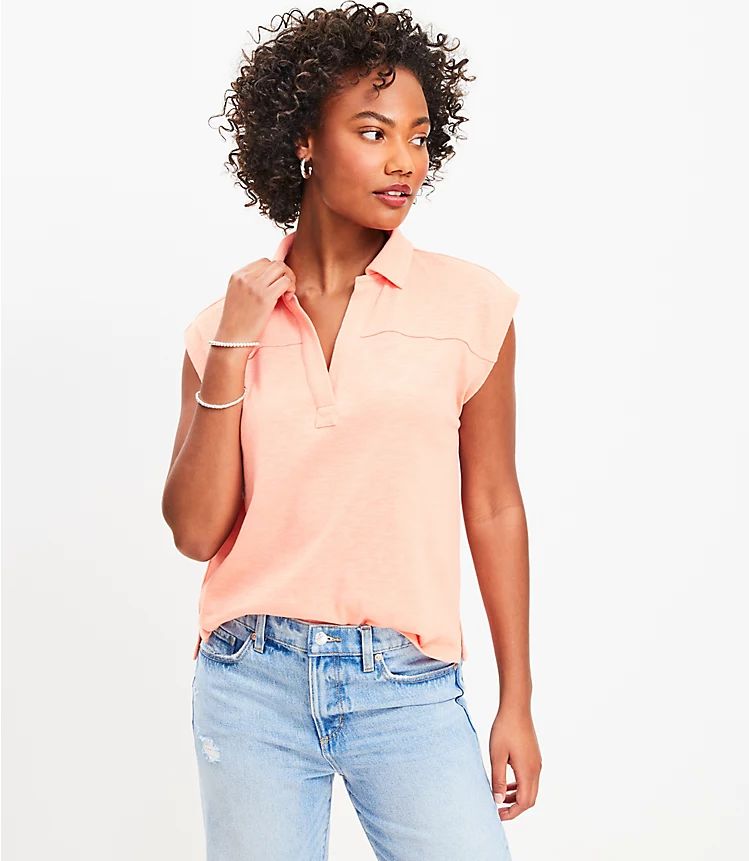 Slub Split Neck Shirt | LOFT