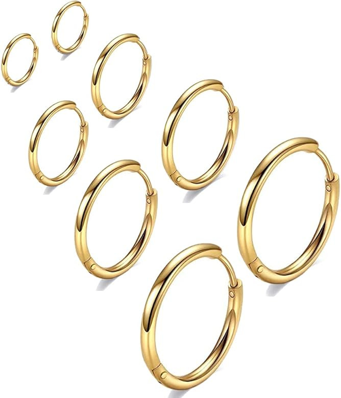 316L Surgical Stainless Steel Huggie Hoop Earrings 6mm 8mm 10mm 11mm 12mm 14mm Hypoallergenic Ear... | Amazon (US)