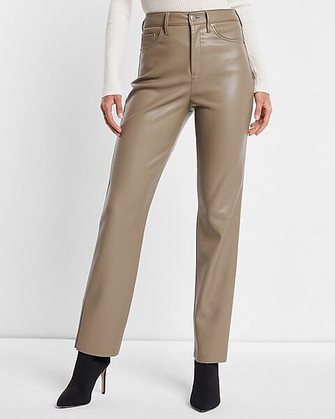 Super High Waisted Faux Leather Modern Straight Pant | Express