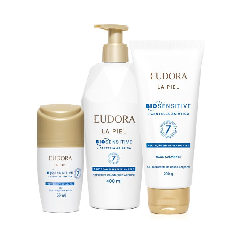 Combo La Piel Biosensitive: Hidratante Corporal 400ml + Gel de Banho 200g + Antitranspirante 55ml | Eudora (BR)