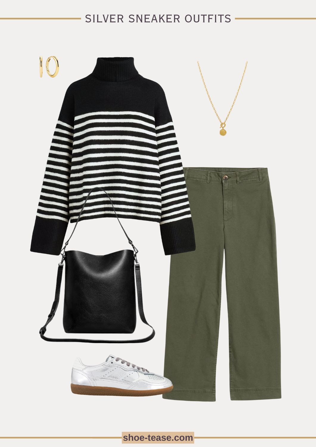 Fall outfit with silver sneakers, olive green pants, and striped turtleneck sweater

#LTKSeasonal #LTKOver40