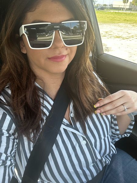 Loving this new striped long sleeve shirt from Amazon. It is so comfortable and stylish. It is actually great for Florida weather . You can wear it casual or dress it up. Great business look or brunch outfit. Love my white sunglasses I got in Thailand. 

#LTKunder50 #LTKcurves #LTKstyletip