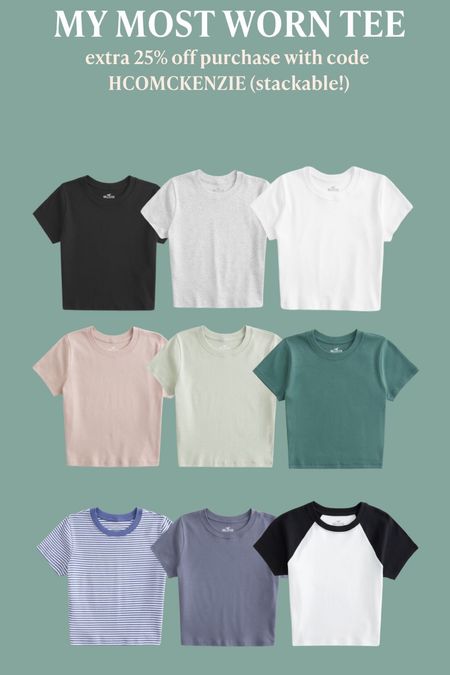 The best basic baby tee from Hollister! I wear an XS regular. Code HCOMCKENZIE for an extra 25% off 