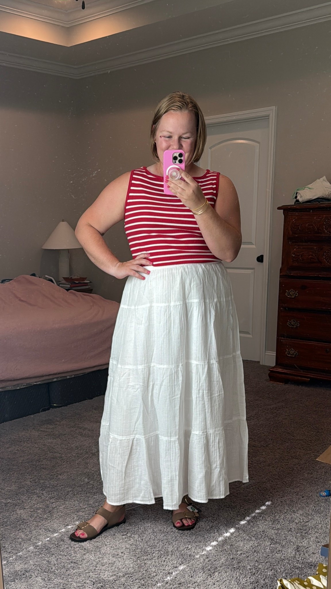 Fourth of July outfit, target white maxi skirt, target sandals, 

#LTKMidsize #LTKSaleAlert #LTKFindsUnder50