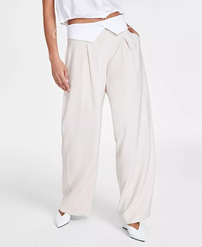 Women's Foldover-Waist Wide-Leg Pants, Created for Macy's | Macy's