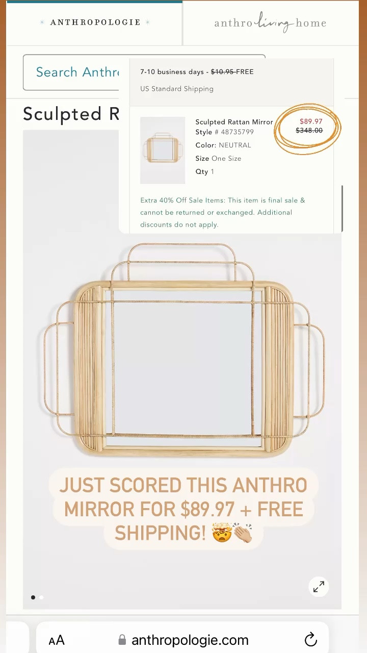 Anthropologie rattan mirror on super sale! 🤯👏🏼 

#LTKhome #LTKsalealert #LTKunder100