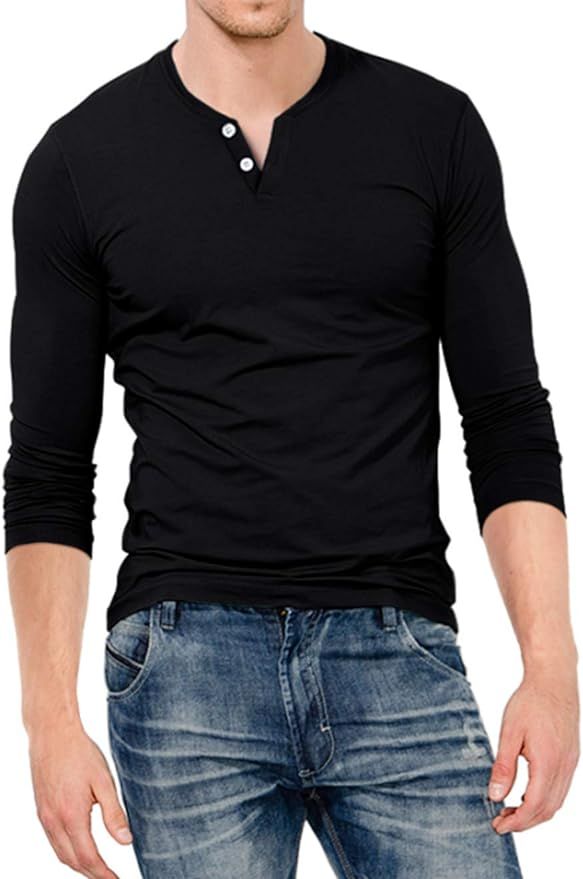KUYIGO Mens Slim Fit Long & Short Sleeve Beefy Fashion Casual Henley T Shirts of Cotton Shirts | Amazon (US)