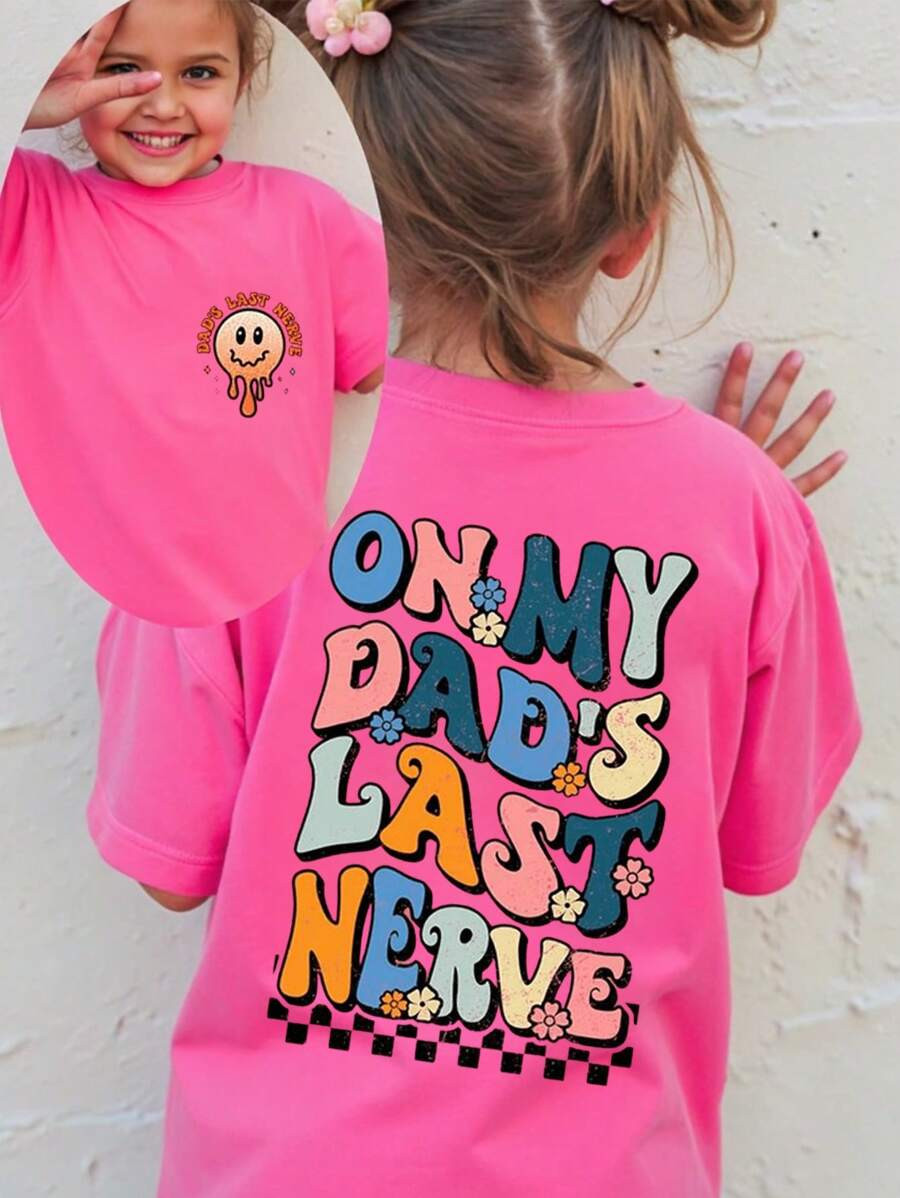SHEIN Young Girl' Casual Comfortable Fashionable Colorful Letter Graphic Short Sleeve T-Shirt, Sp... | SHEIN