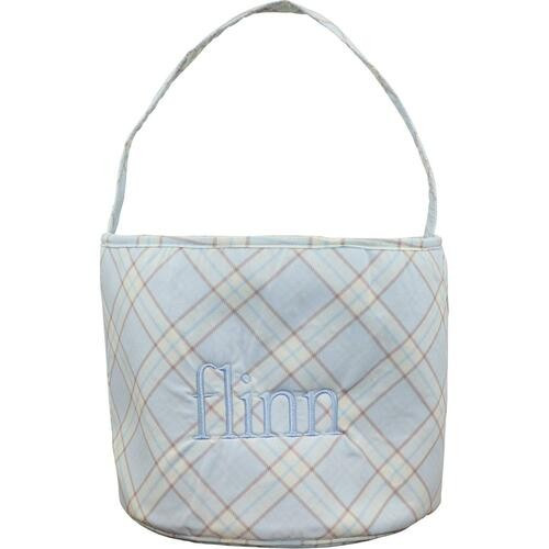 Blue And Khaki Plaid Easter Basket - Shipping Early April | Cecil and Lou