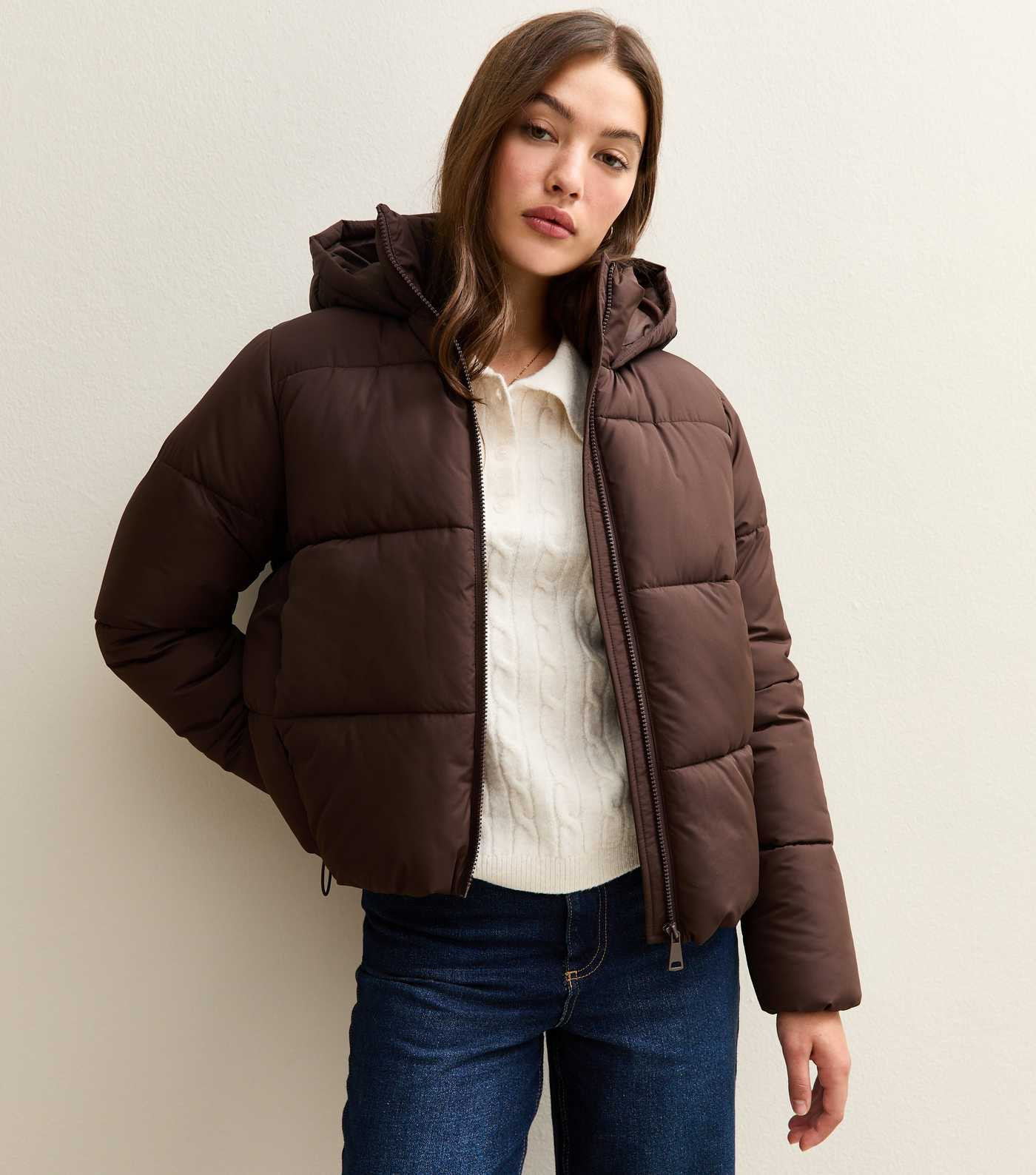 Brown Hooded Cropped Puffer Jacket | New Look | New Look (UK)