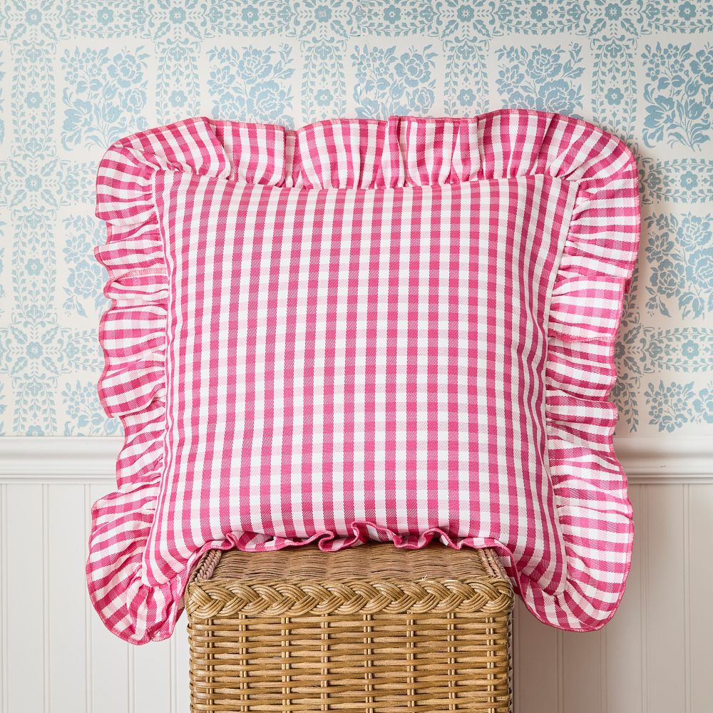Betta Gingham Outdoor Ruffle Pillow Cover | GreenRow