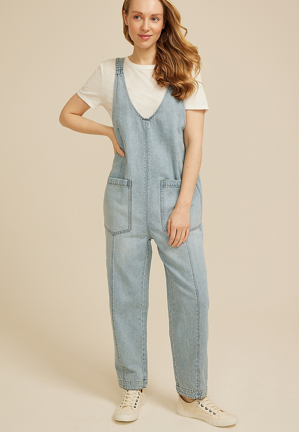 Scoop Neck Denim Overalls | Maurices