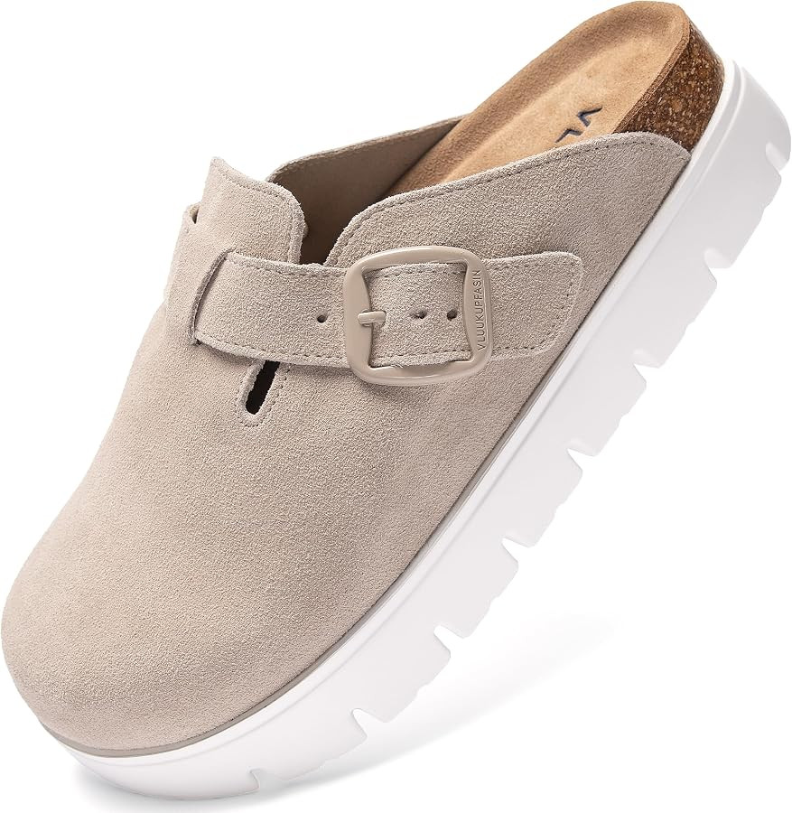 Suede Clogs for Women Platform Shoes， Memory Foam Arch Support Cork Footbed， Sandals & Mules ... | Amazon (US)