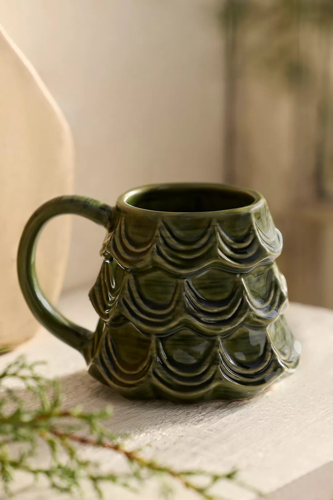Terrain Scalloped Evergreen Stoneware Mug | Anthropologie (US)