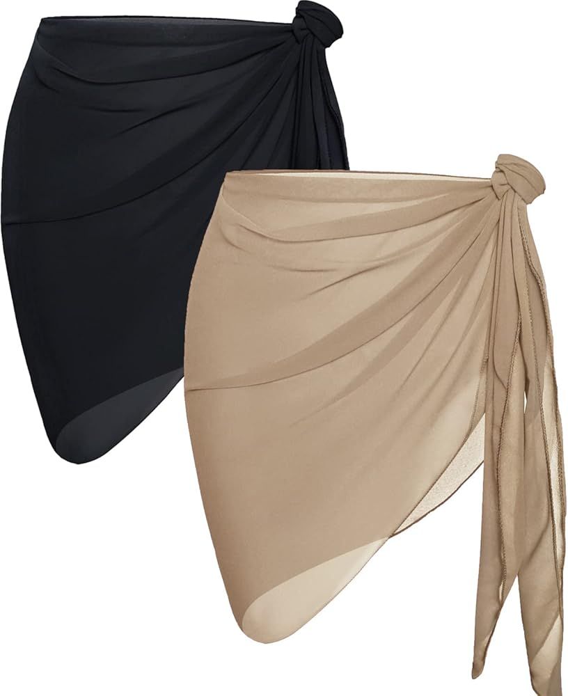 CHICGAL 2 Pieces Women Beach Sarong Bathing Suit Wrap Skirt Sheer Bikini Swimsuit Cover Ups for Swim | Amazon (US)