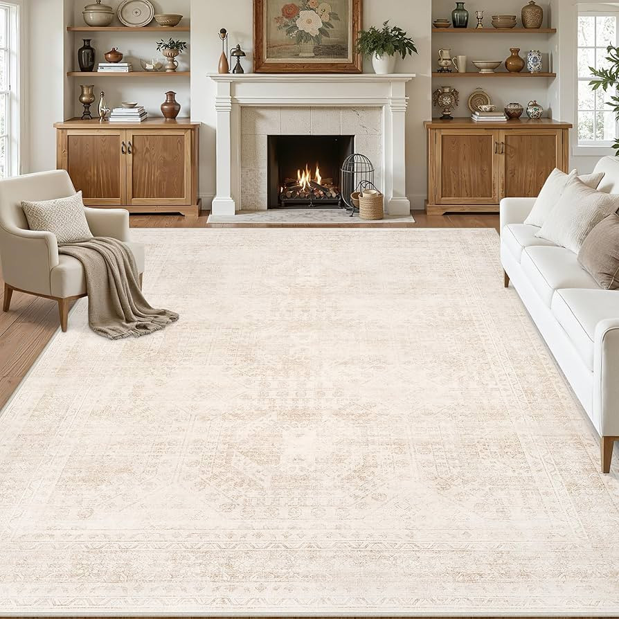 8x10 Area Rugs for Living Room: Vintage Boho Neutral Washable Rug Indoor Soft Large Area Rug Carp... | Amazon (US)