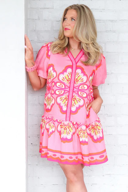 Justice Fuchsia Mix Short Sleeve Mini Dress | The Willow Tree