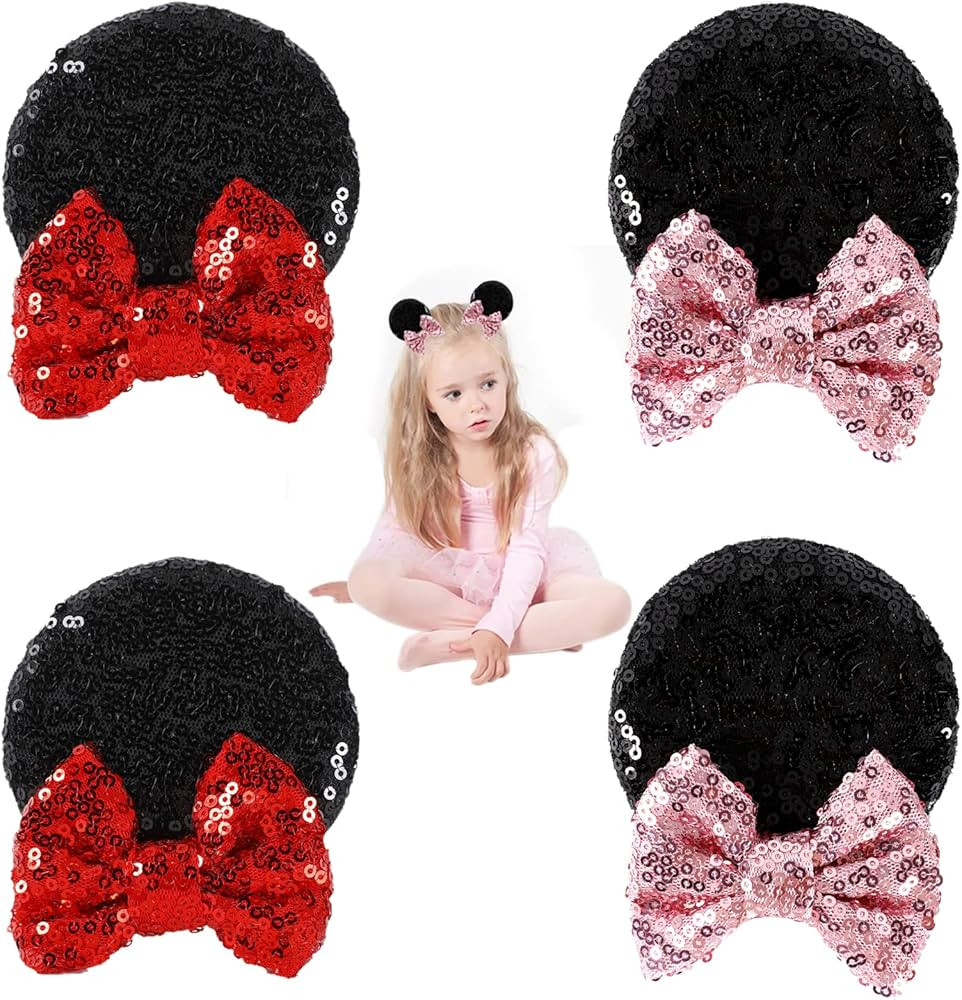 2 Pairs Sequin Mouse Ears Hair Clips Glitter Hair Bows Cute Mice Ears Clips Barrettes for Women G... | Amazon (US)