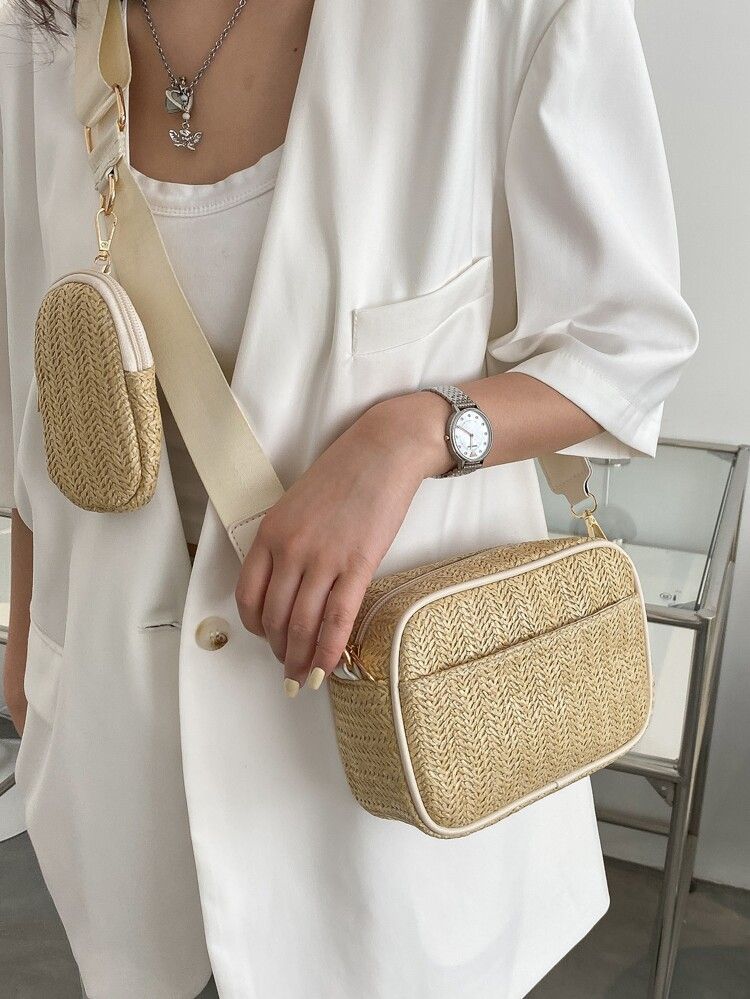 Minimalist Straw Bag With Purse | SHEIN