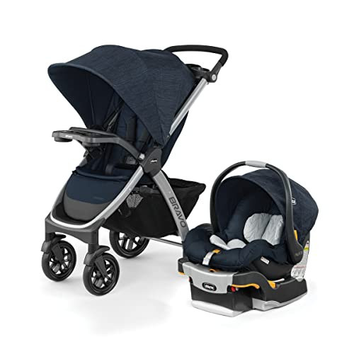 Chicco Bravo 3-in-1 Trio Travel System, Bravo Quick-Fold Stroller with KeyFit 30 Infant Car Seat and Base, Car Seat and Stroller Combo | Brooklyn/Navy | Amazon (US)