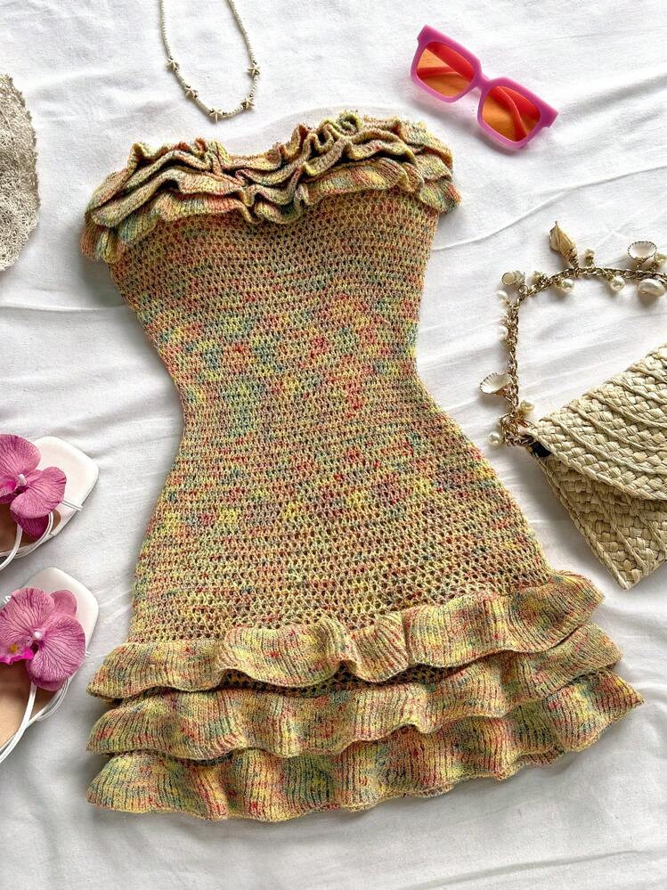 Soleia Women's Fashion Multi-Layer Frill Trim Mini Knitted Tube Dress | SHEIN USA | SHEIN