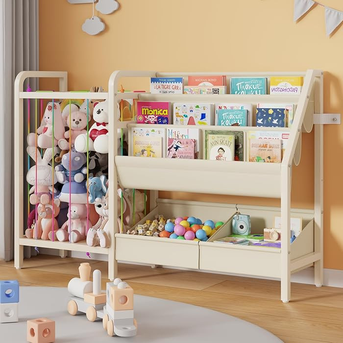 B5 Kids Bookshelf and Toy Storage, Book Shelf for Kids Rooms, Sling Toddler Book Shelves with Stu... | Amazon (US)