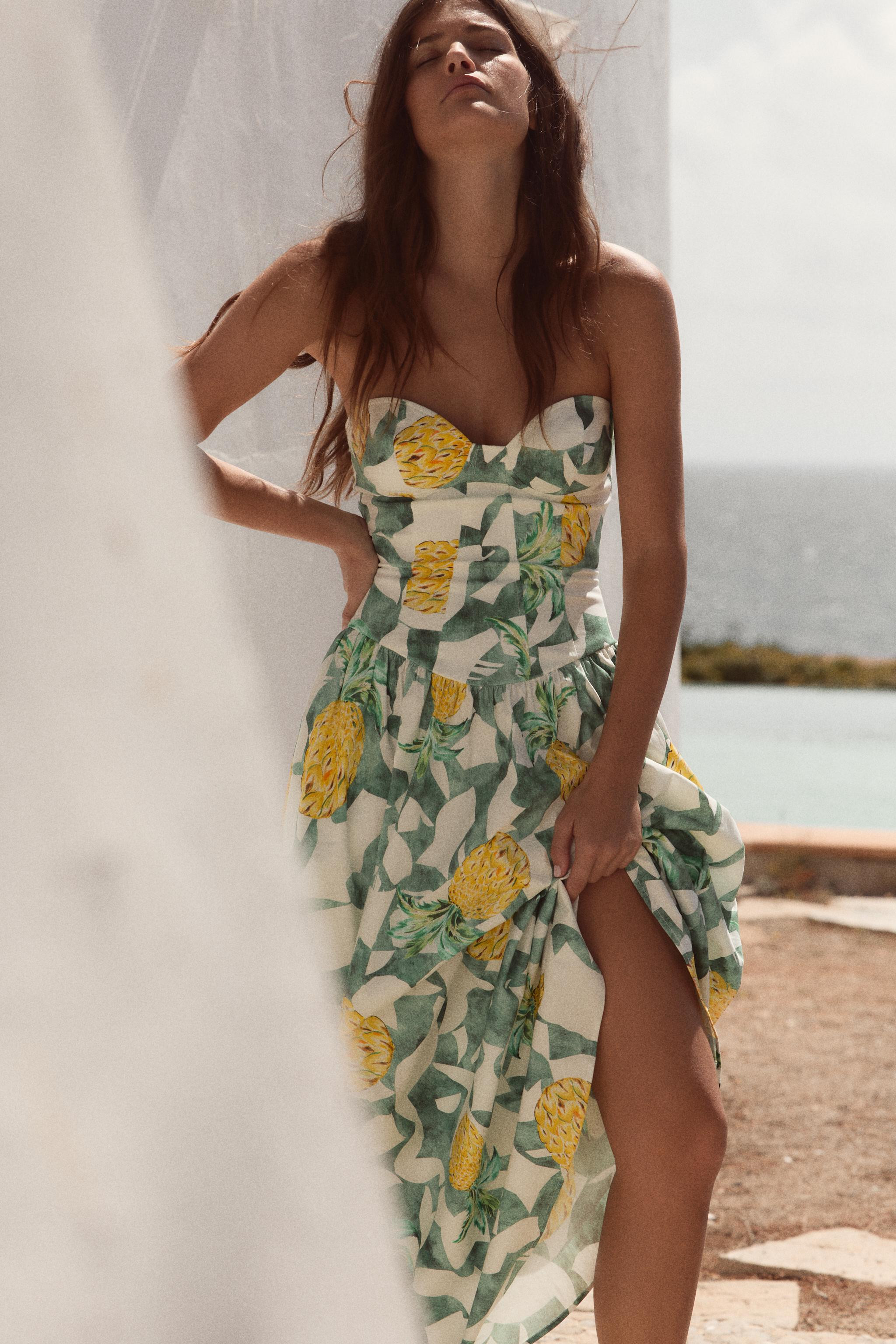FRUIT PRINT BUSTIER POPLIN DRESS | Zara US
