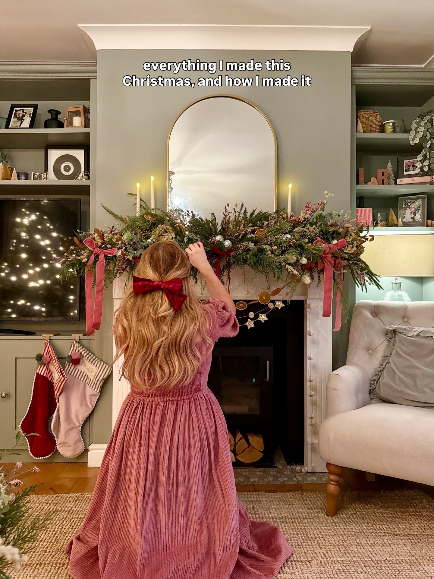 Everything I used to decorate our home! 

The garlands: the one with a pic on the mantelpiece is the one I used over our door, and the pic of the stairs are the ones I used for the mirror (x2 wrapped together) 

I used the square hooks to hang the mirror garland and the command ones for the wall and cable tidies for the mantle 