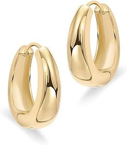 PAVOI 14K Gold Plated Sterling Silver Post Small Chunky Hoops Earrings | Thick Lightweight Gold H... | Amazon (US)