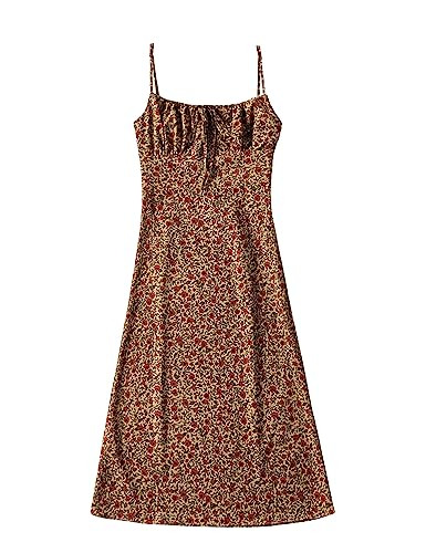 Omoone Womens Floral Dress Low-Cut Square Neck Spaghetti Strap Tie Bodycorn 90s Y2k Sun Dresses | Amazon (US)