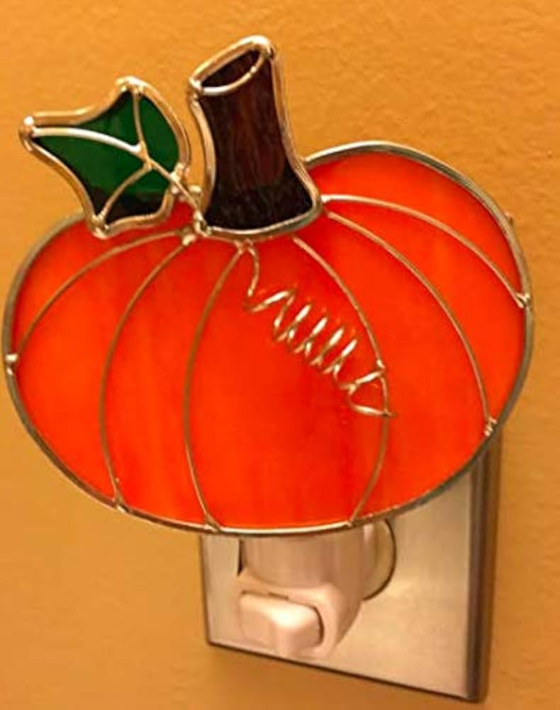 Stained Glass Pumpkin Night Light - Autumn Fall and Halloween Décor Plug-in Wall Lamp Nightlight... | Amazon (US)