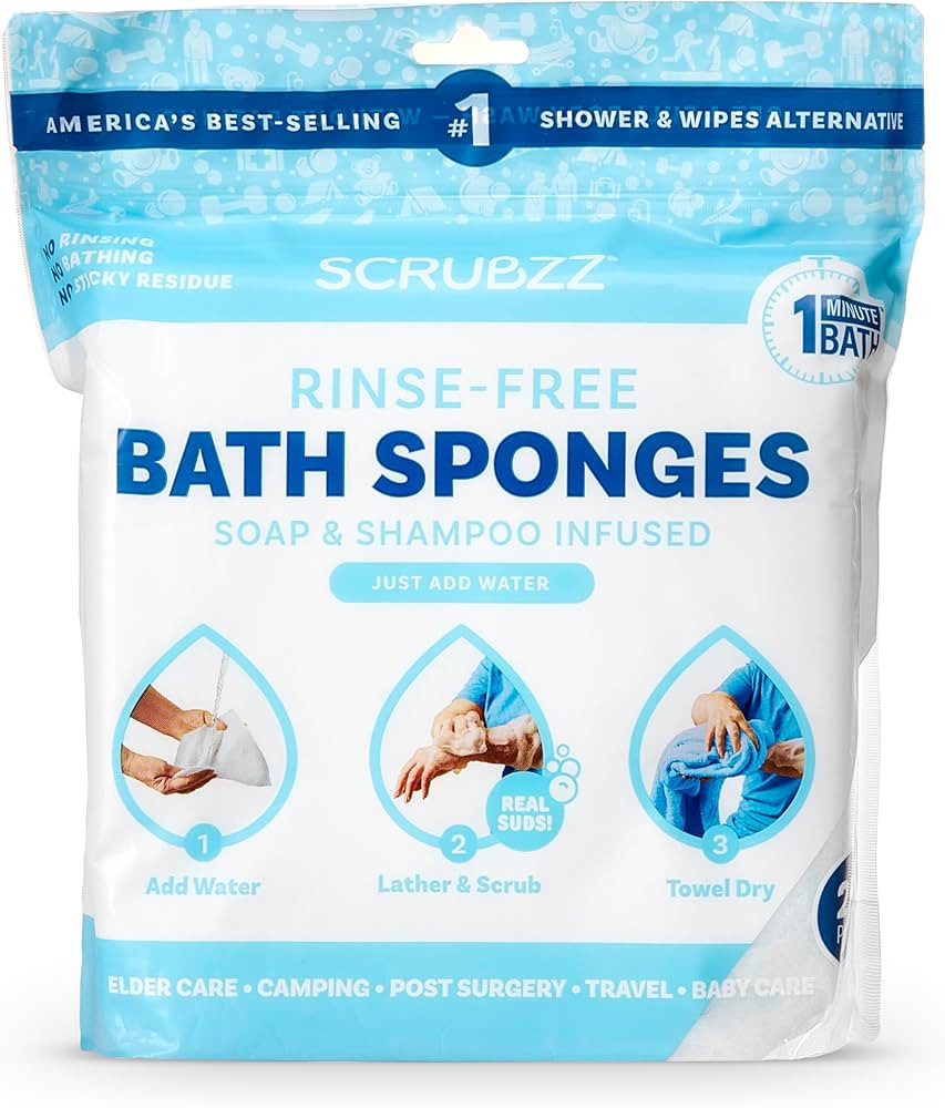 Scrubzz Disposable Rinse Free Bathing Wipes - 25 Pack - All-in-1 Single Use Shower Wipes, Simply ... | Amazon (US)