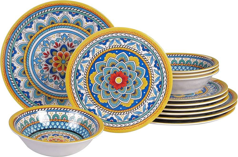 Certified International Portofino 12 Piece Melamine Dinnerware Set, Service for 4, Multi Colored | Amazon (US)