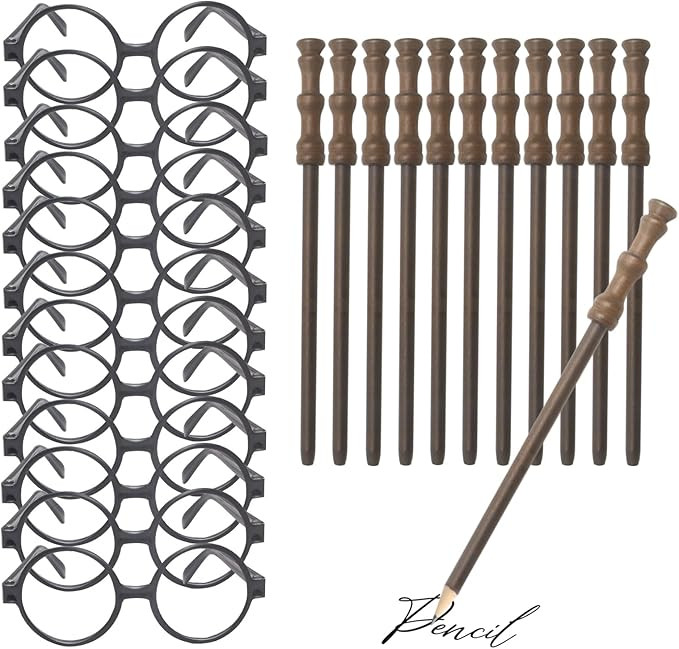 Wizard Theme Party Favors - Wand Pencils, Wizard Glasses with Round Frame No Lenses for Kid Stude... | Amazon (US)