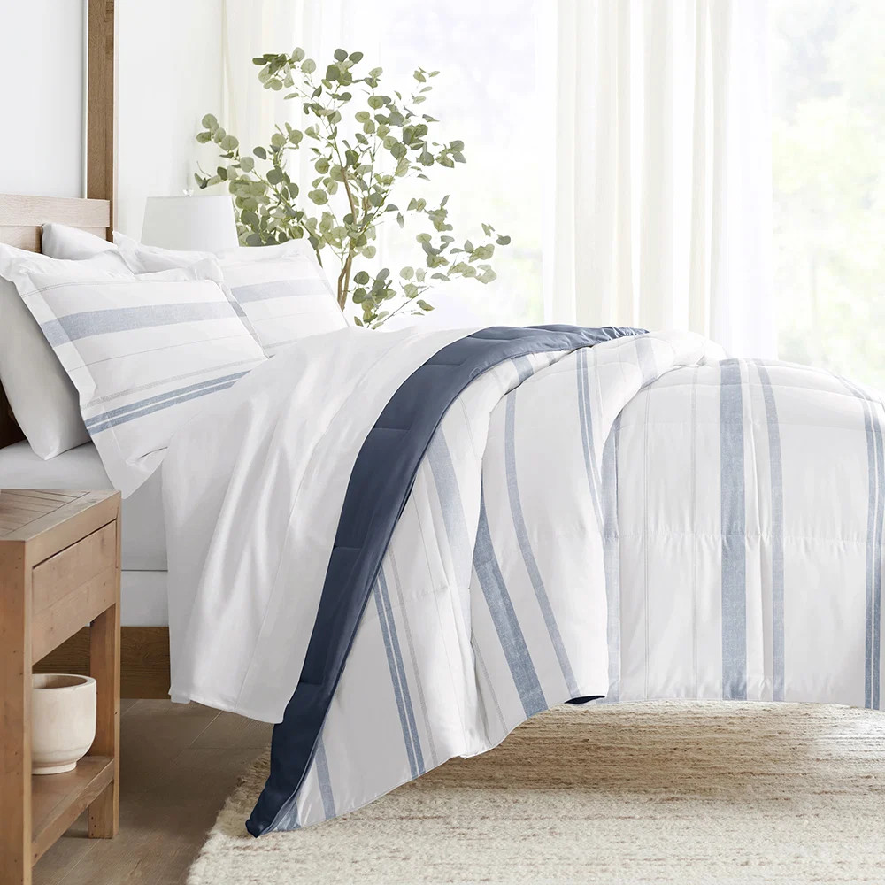 Stitched Stripe Reversible Down-Alternative Comforter Set | Linens and Hutch