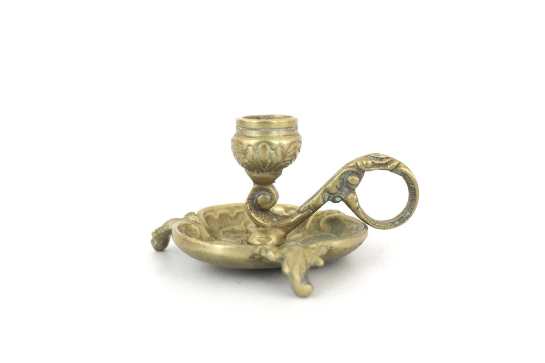 Exquisite Small Vintage Scottish Thistle Chamberstick in Solid Brass || Unique Retro Brass Candle... | Etsy (US)