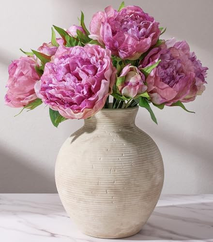 Ceramic Flower Vase Home Decor, 7.4 in Farmhouse Table Vases Rustic Vintage Living Room Kitchen Bedroom Decoration Pottery Decorative Vases for Flowers House Shelf Office Desk Dining Entryway, Retro | Amazon (US)