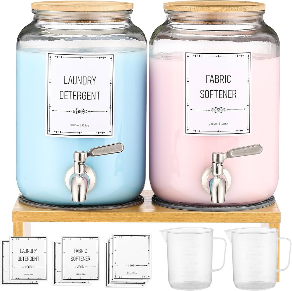 Glass Laundry Detergent Dispenser, Laundry Liquid Dispenser With Stainless-Steel Tap, 0.9 Gallon ... | Amazon (US)