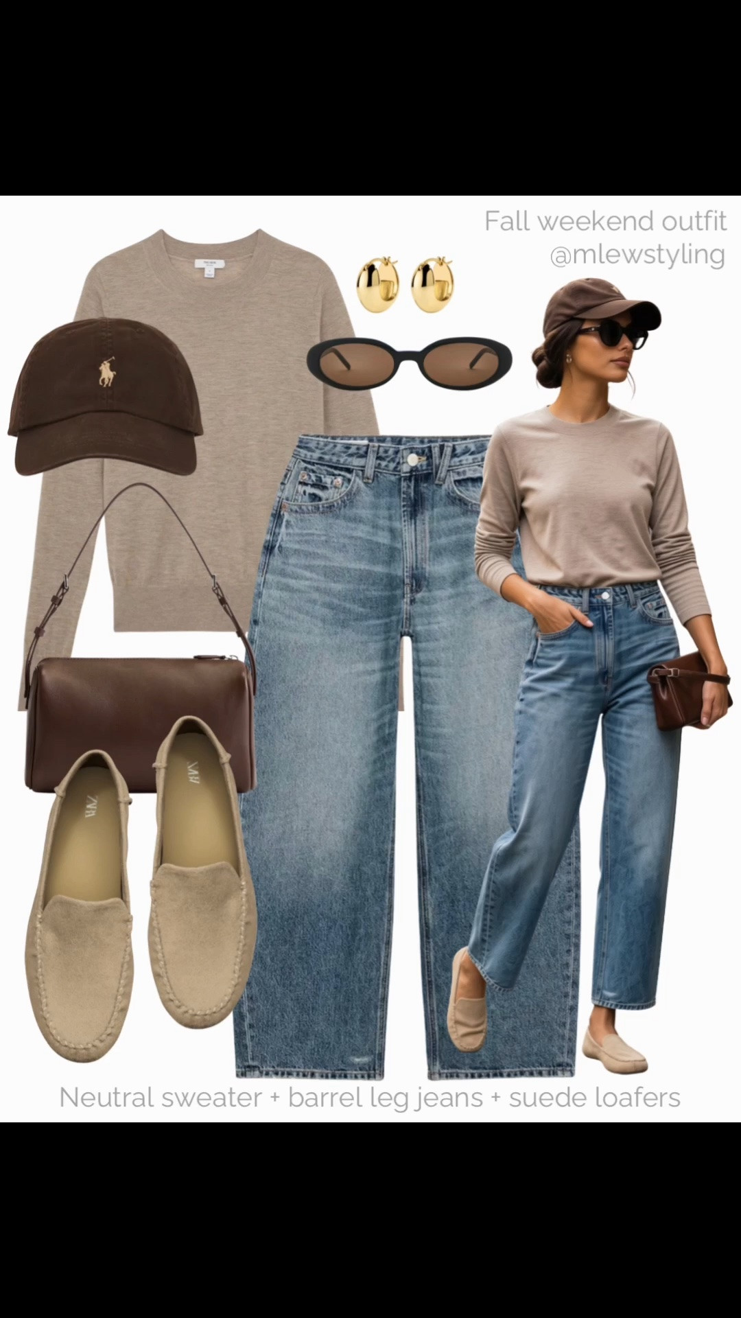 Fall neutrals 🍂🤎

Tags: late summer outfit, autumn transitional look, Zara baggy leg jeans, beige sweater, polo Ralph Lauren baseball cap, suede loafers, quince chocolate brown leather bag, le specs sunglasses, gold hoop earrings, outfit formulas, capsule wardrobe

#LTKfall #LTKjeans #LTKshoes