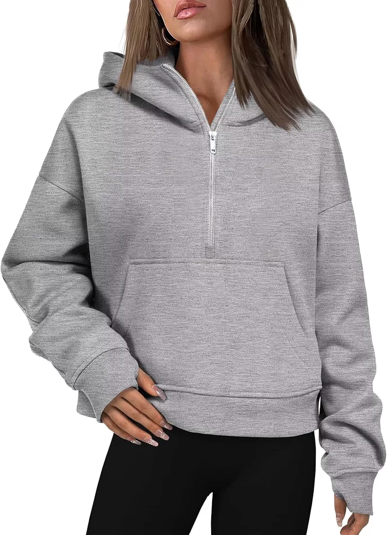 Women's Winter Sweatshirts Half Zipper Crop Pullover Funnel Neck