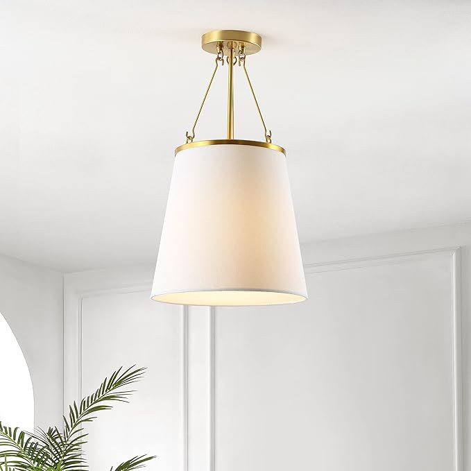 SAFAVIEH Lighting Collection Valor Contemporary Gold/White 12-inch Pendant | Amazon (US)
