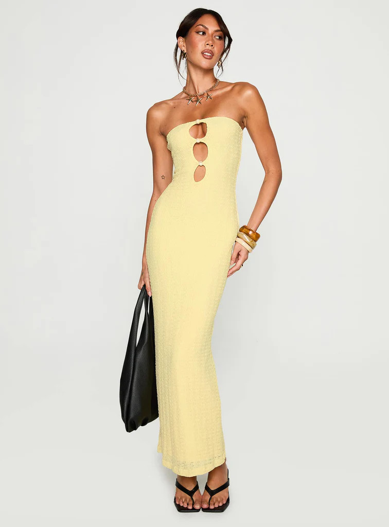 Saijana Strapless Maxi Dress Lemon | Princess Polly US