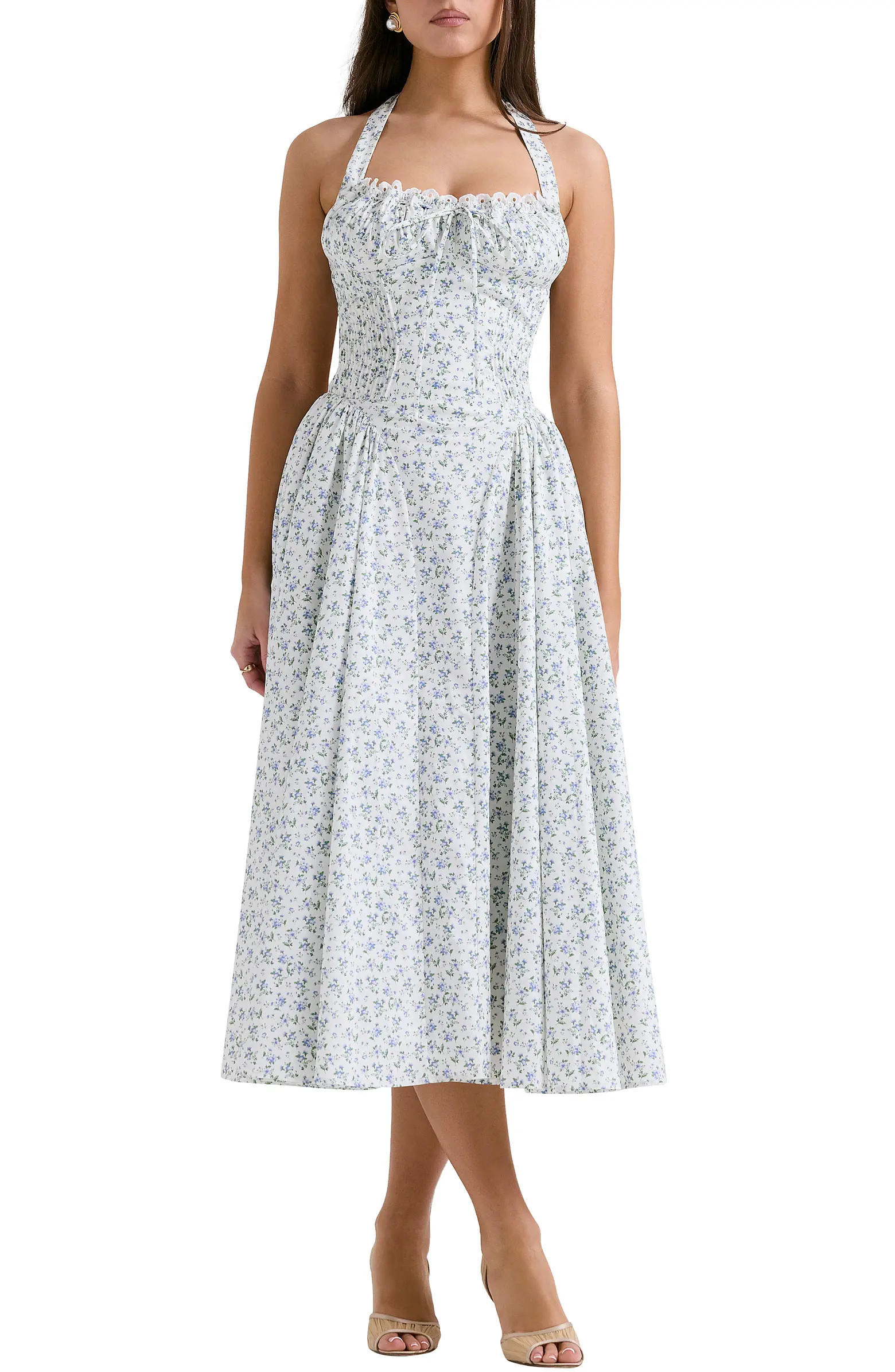 HOUSE OF CB Adabella Floral Pleated Halter Sundress | Nordstrom | Nordstrom