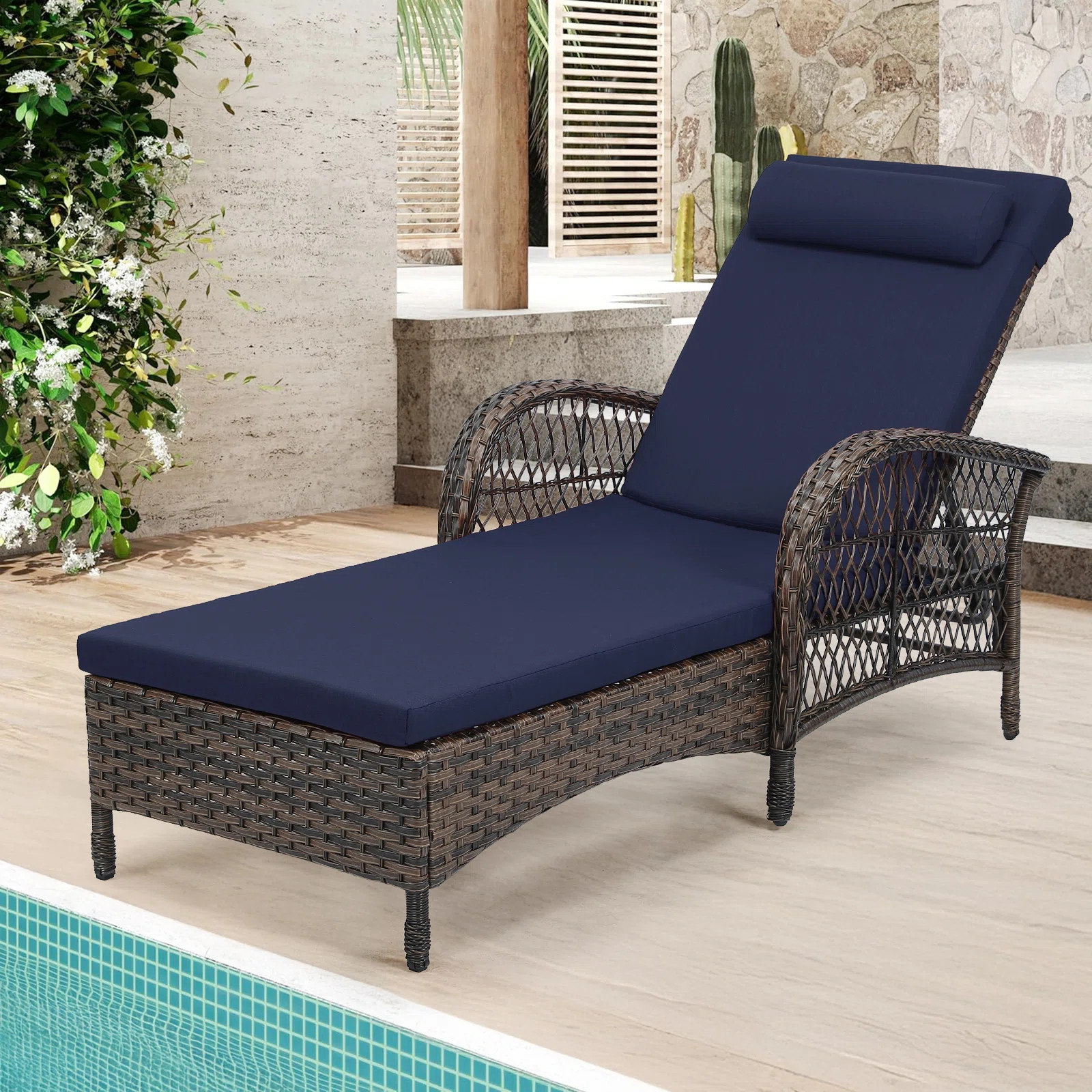 Outdoor Wicker Chaise Lounge Chair, All Weather Rattan Patio Lounger Chair With Pillow, 6-Positio... | Wayfair North America