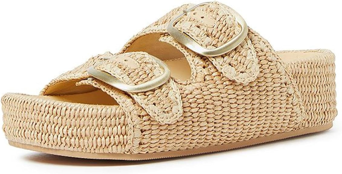 Platform Sandals For Women Raffia Espadrilles Open Toe Flatform Sandals Slip On Slide Sandals Cas... | Amazon (US)
